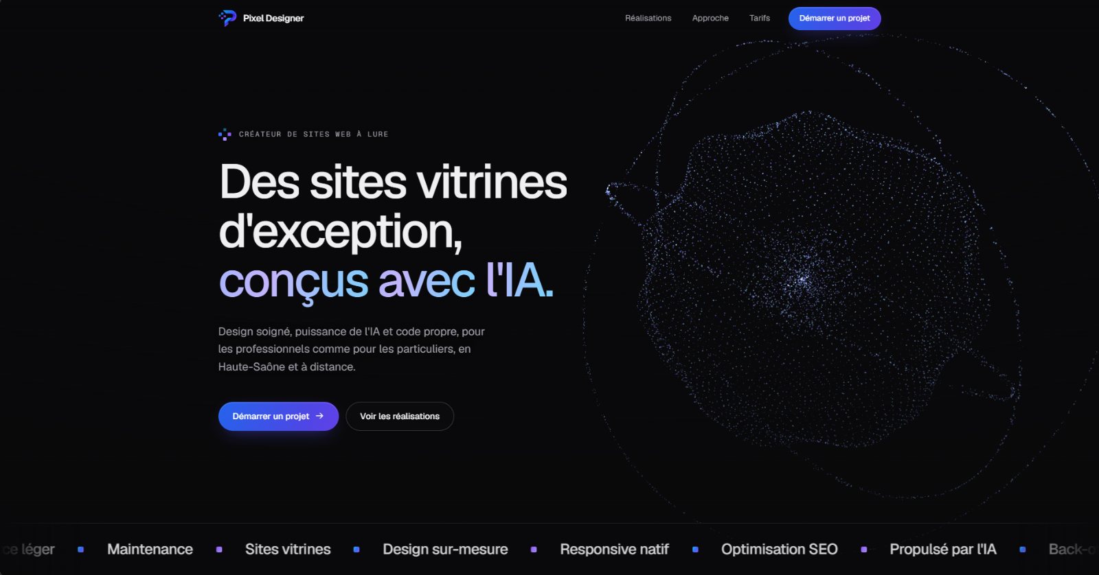 Page d'accueil du site Pixel Designer